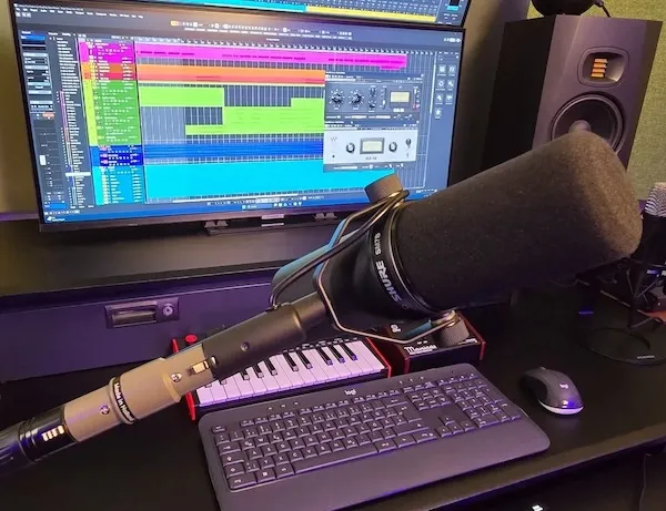 One of the music production computers at Drop Studio